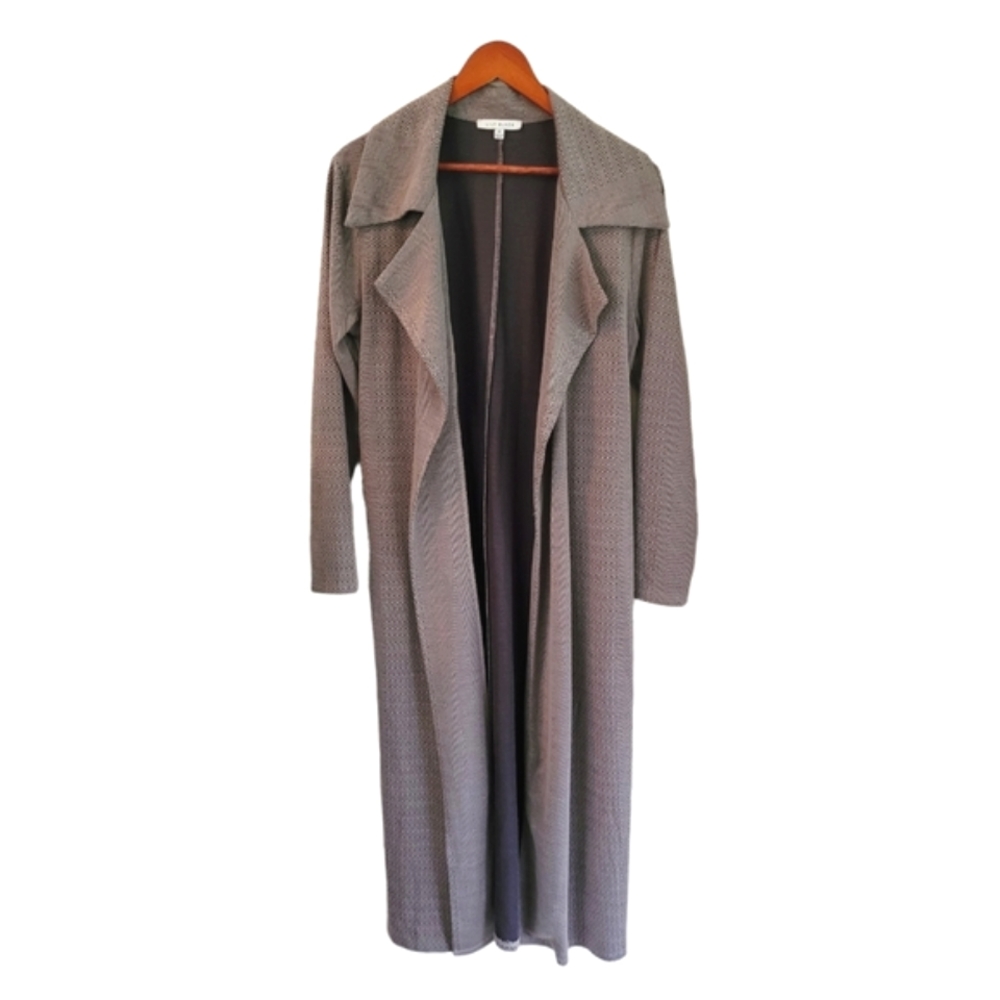 Lily Black Long Herringbone Taupe Women's Coat Medium